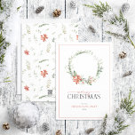 Poinsettia Berry Greenery Wreath Merry Christmas H Holiday Card<br><div class="desc">Looking for a beautiful, simple, and elegant holiday card? Look no further than our Poinsettia Berry Greenery Wreath Merry Christmas Script Holiday Card! This stunning card features a loose wreath arrangement of festive watercolor winter berry botanicals and poinsettias, with the 'Merry Christmas' message written in a popular hand lettered calligraphy...</div>