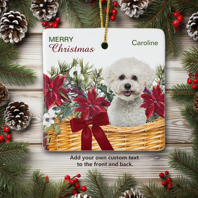 Poinsettia Bichon Frise Christmas Basket Ornament (Creator Uploaded)