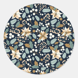 Poinsettia black background winter holiday   classic round sticker