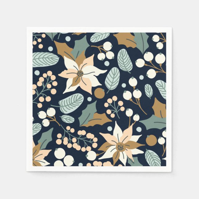 Poinsettia black background winter holiday   napkin (Front)