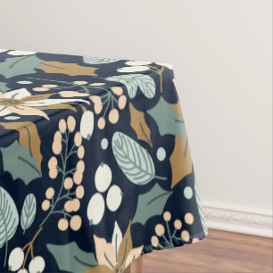 Poinsettia black background winter holiday tablecloth