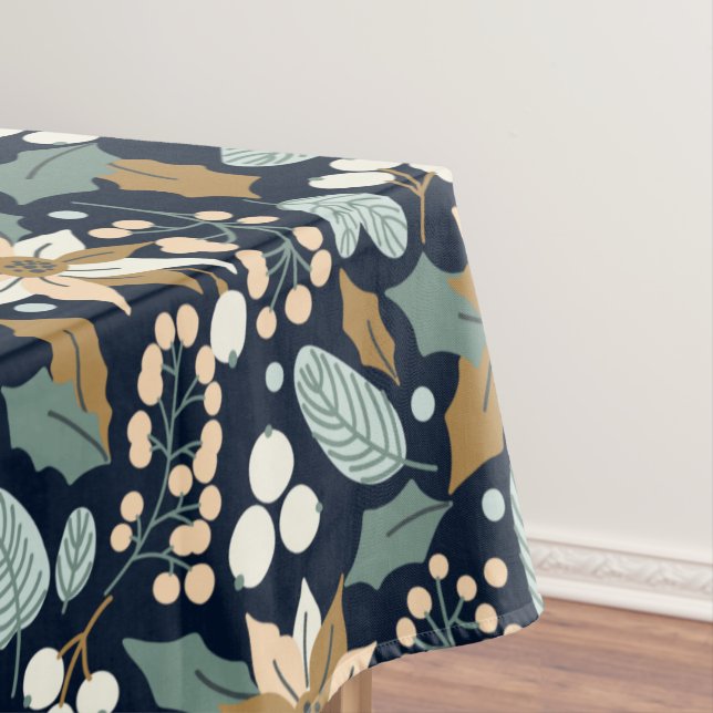 Poinsettia black background winter holiday  tablecloth (In Situ)