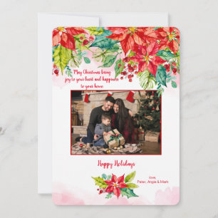 Poinsettia Border Photo Holiday Card