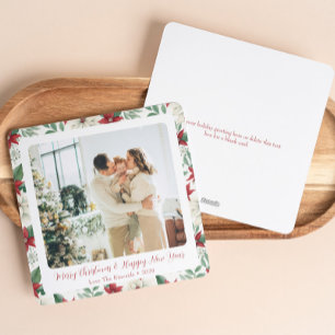 Poinsettia Border Rounded Holiday Card