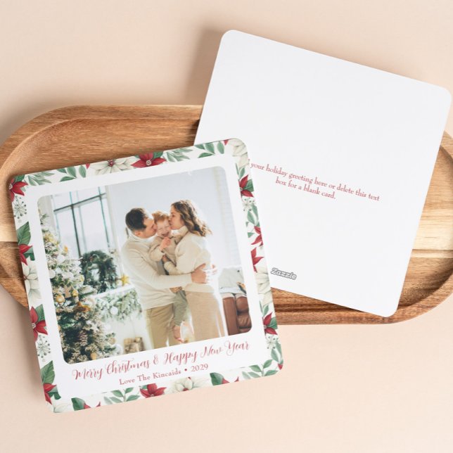 Poinsettia Border Rounded Holiday Card (Creator Uploaded)