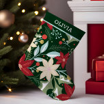 Poinsettia Botanical Floral Christmas Small Christmas Stocking<br><div class="desc">Elevate your holiday decor with this elegant personalised stocking. A beautiful botanical design featuring vibrant poinsettias and delicate winter foliage creates a timeless and festive look. Perfect for nature lovers and those who appreciate classic Christmas charm, this stocking adds a touch of sophistication to your mantel. Personalise it with a...</div>