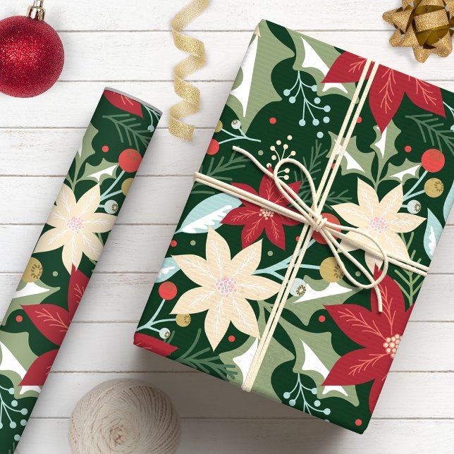 Poinsettia Botanical Floral Christmas Wrapping Paper (Creator Uploaded)