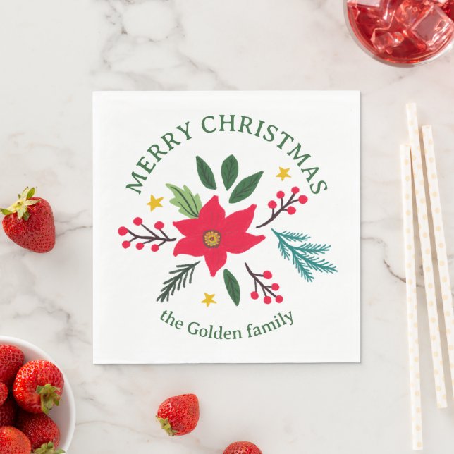 Poinsettia Botanicals Foliage Holiday CUSTOM Napkin (Insitu)
