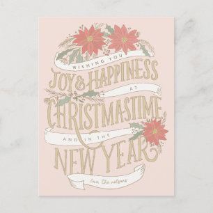 Poinsettia boughs and banners postcard