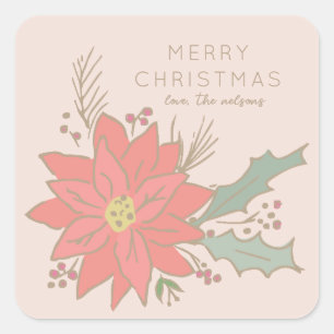 Poinsettia boughs and banners square sticker