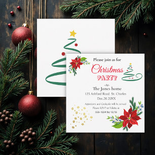 Poinsettia Bouquet, Christmas party Invitation
