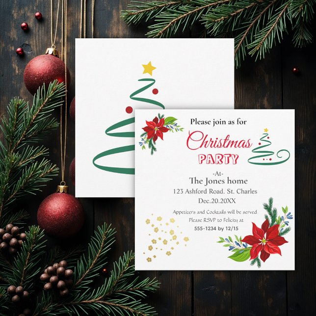 Poinsettia Bouquet, Christmas party  Invitation (Creator Uploaded)