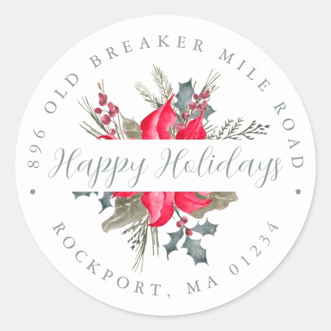 Poinsettia Bouquet Christmas Return Address Label (Front)