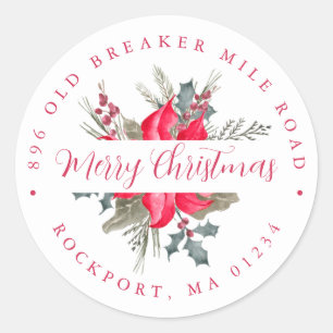 Poinsettia Bouquet Christmas Return Address Label
