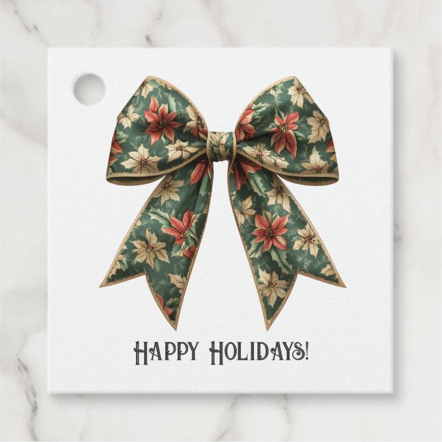 Poinsettia Bow Christmas Holiday Favour Tags (Front)