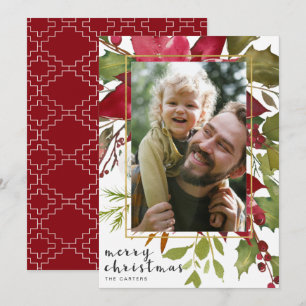 Poinsettia Branch Photo Christmas Card
