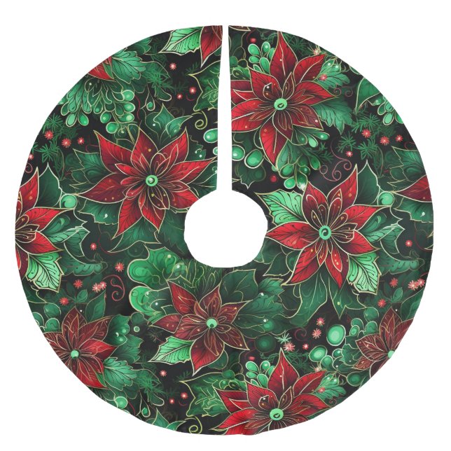 Poinsettia Brightly Coloured Brushed Polyester Tree Skirt (Front)