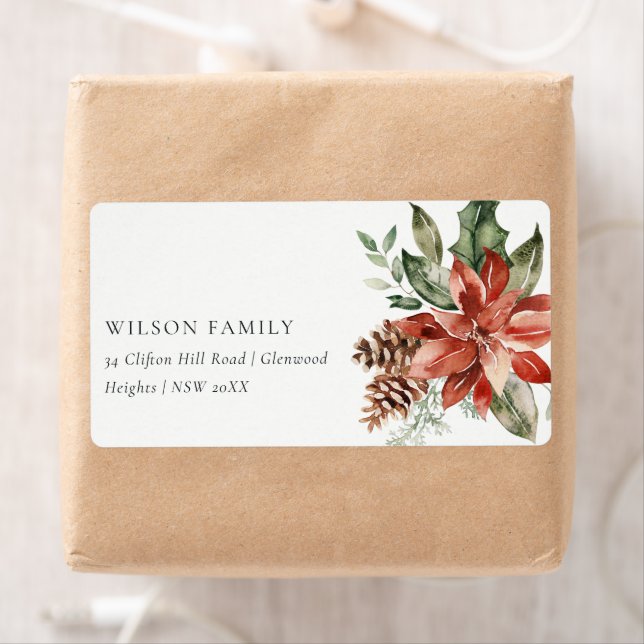 Poinsettia Bunch Merry Christmas Pine Address (Insitu)