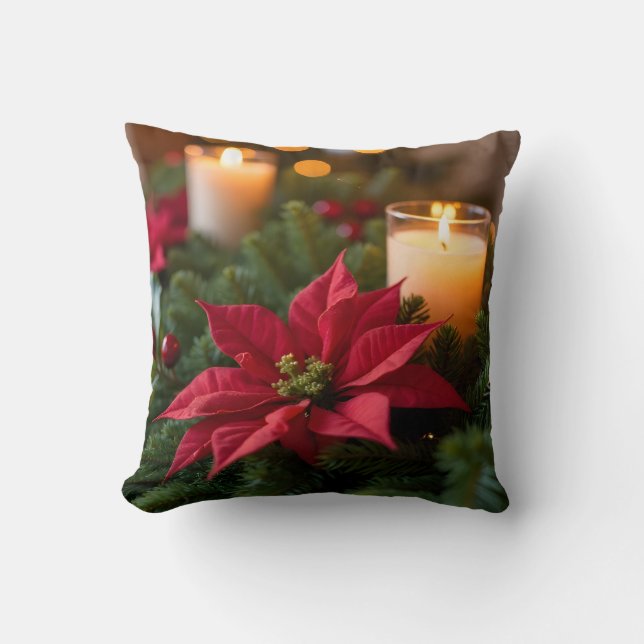 Poinsettia Candles  Cushion (Front)