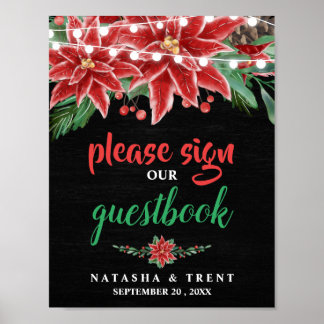 Poinsettia Chalkboard Christmas Guestbook Wedding