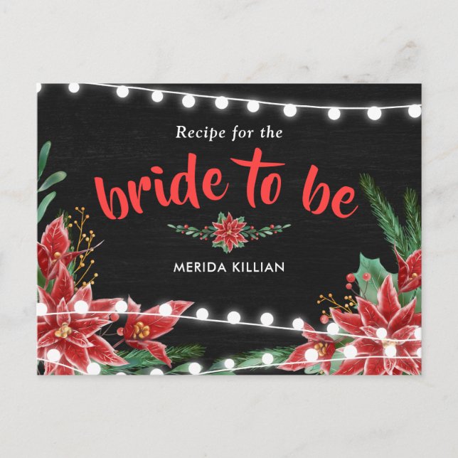 Poinsettia Chalkboard Christmas Recipe For Bride Postcard (Front)