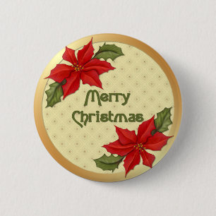 Poinsettia Christmas 6 Cm Round Badge