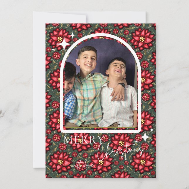 Poinsettia Christmas Card – Personalized (Front)