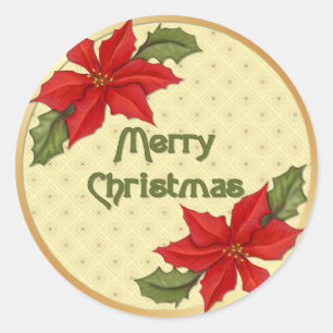 Poinsettia Christmas Classic Round Sticker