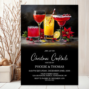 Poinsettia Christmas Cocktail Party Invitation