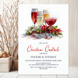Poinsettia Christmas Cocktail Party Invitation