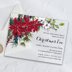 Poinsettia Christmas Eve Dinner Watercolor Floral Acrylic Invitations