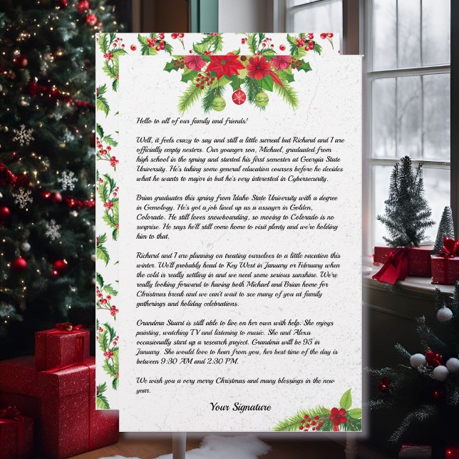 Poinsettia Christmas Family Newsletter Your Text   Stationery (Creator Uploaded)