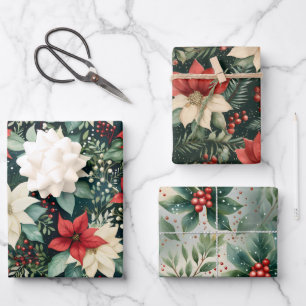 Poinsettia Christmas Flat Sheets Gift Wraps