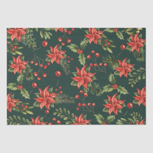Poinsettia Christmas Floral Botanical Tissue Paper (Front)
