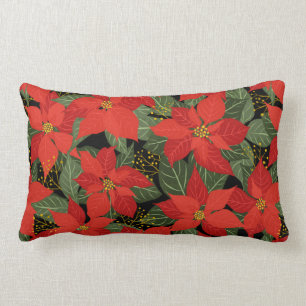 Poinsettia Christmas Floral Lumbar Pillow