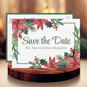 Poinsettia Christmas Floral Wedding Save The Date  Postcard