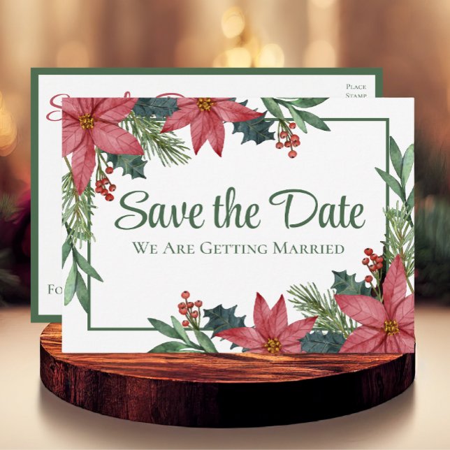 Poinsettia Christmas Floral Wedding Save The Date  Postcard (Creator Uploaded)