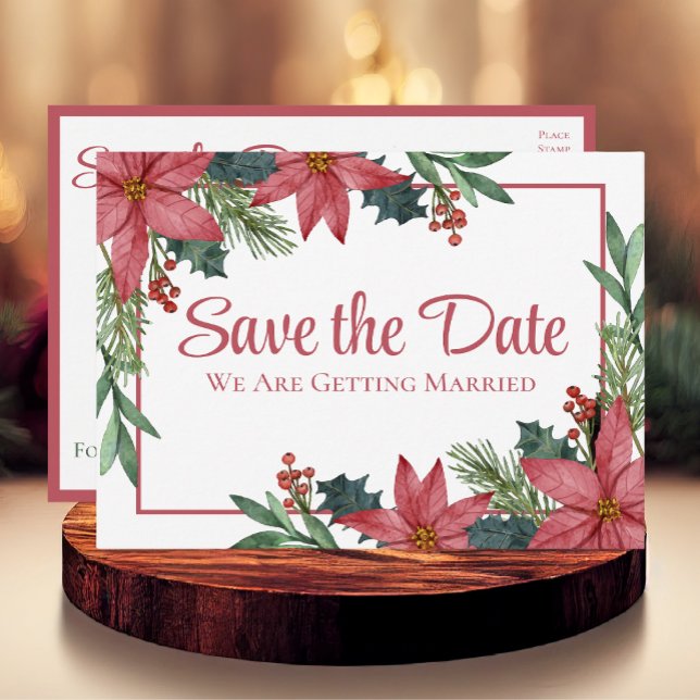 Poinsettia Christmas Floral Wedding Save The Date  Postcard (Creator Uploaded)