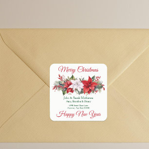 Poinsettia Christmas Flower Return Address Square Sticker