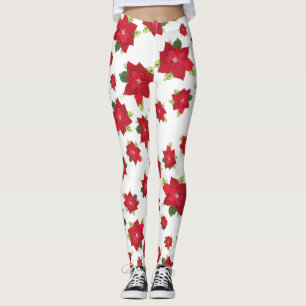 Poinsettia Christmas Flowers  Leggings