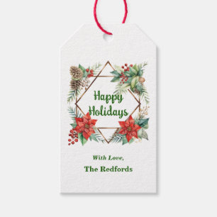 Poinsettia Christmas Gift Tag on White