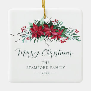 Poinsettia Christmas Holiday Family Ceramic Ornament
