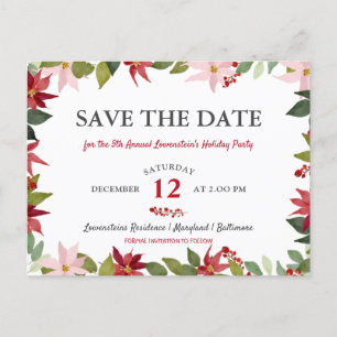 Poinsettia Christmas Holiday Party   Save The Date Announcement Postcard