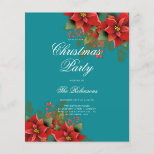 Poinsettia Christmas Invite Program Menu Teal 