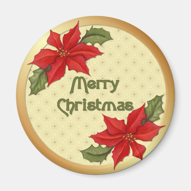 Poinsettia Christmas Magnet (Front)