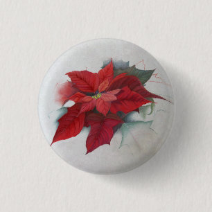 Poinsettia Christmas Oil Painting 3 Cm Round Badge