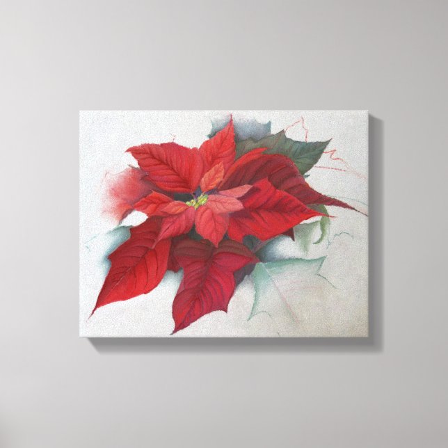 Poinsettia Christmas Oil Painting Canvas Print (Front)