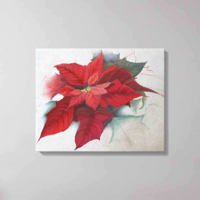 Poinsettia Christmas Oil Painting Canvas Print (Front)