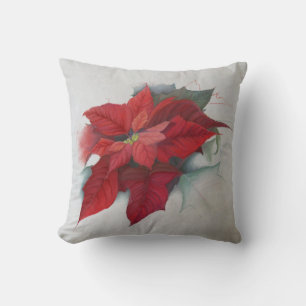 Poinsettia Christmas Oil Painting Cushion