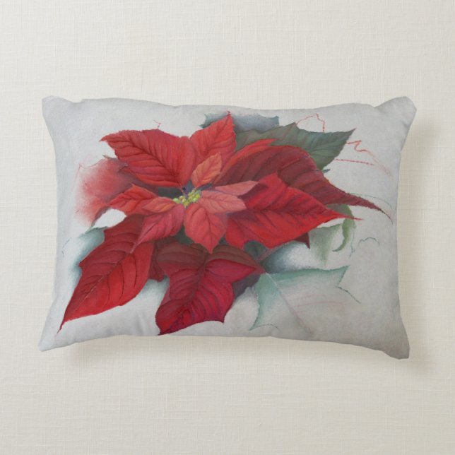 Poinsettia Christmas Oil Painting Decorative Cushion (Back)